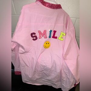 Fantastic Fawn Sequin Pink Shirt with 'Smile' Design